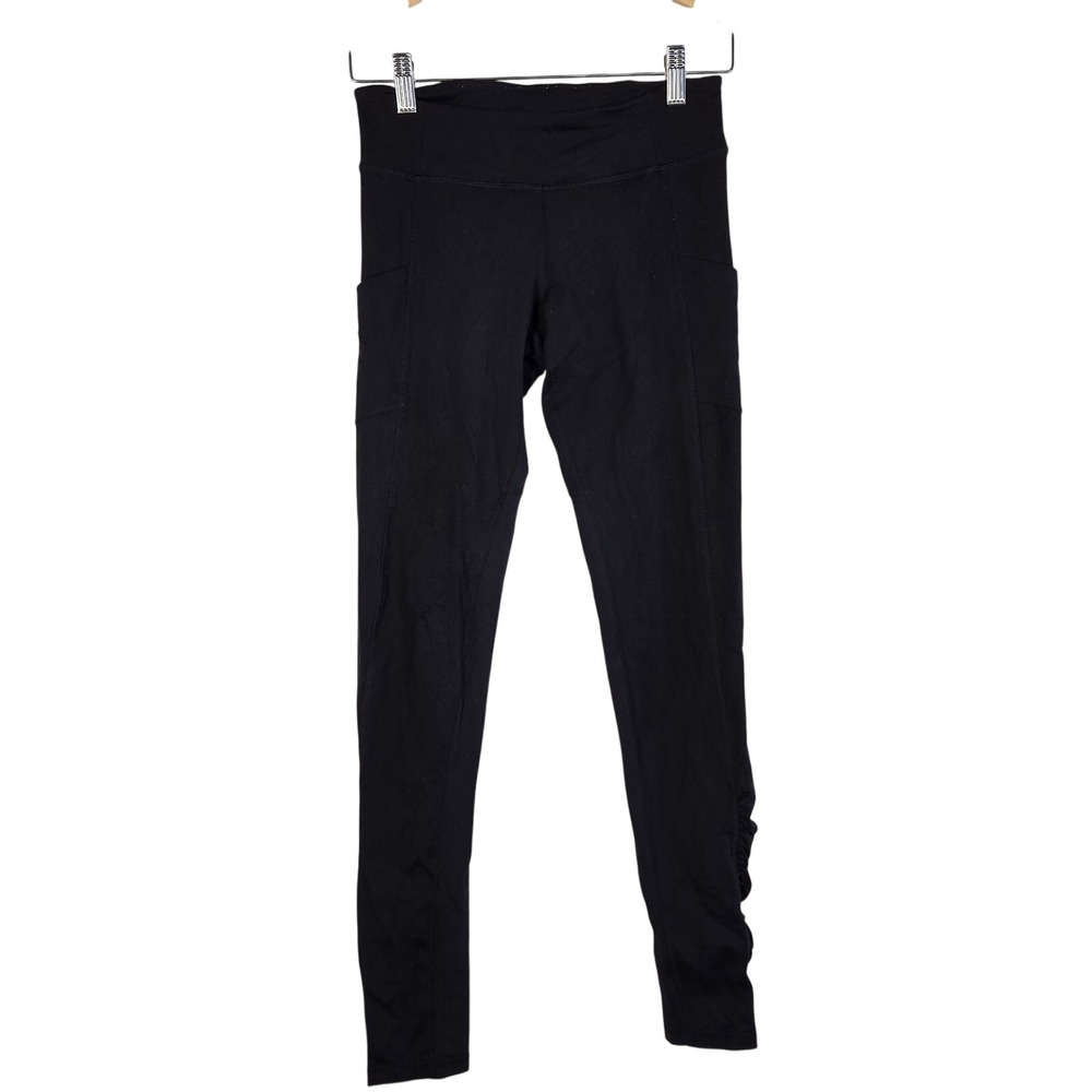 Lululemon Ruffle Leggings Womens 6‎ Black Pockets Ruched Yoga Gym Running